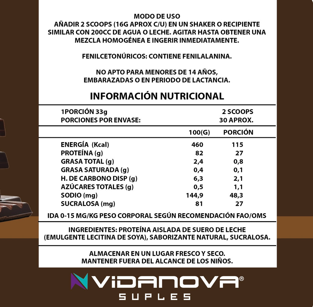Proteína Isolate Whey Protein Chocolate 1 kg - 90 % Pureza Vidanova Suples