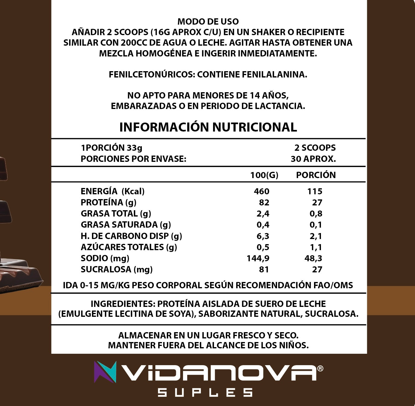Proteína Isolate Whey Protein Chocolate 1 kg - 90 % Pureza Vidanova Suples